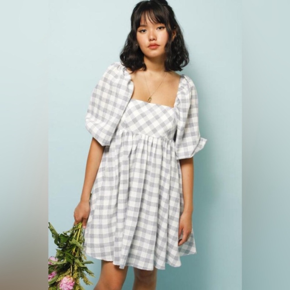 Storia Dress Grey and White Checkered Pattern